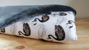 Kombi Hundedecke "Swannie" Schwäne/grau (Softshell/Kuschellfeece)